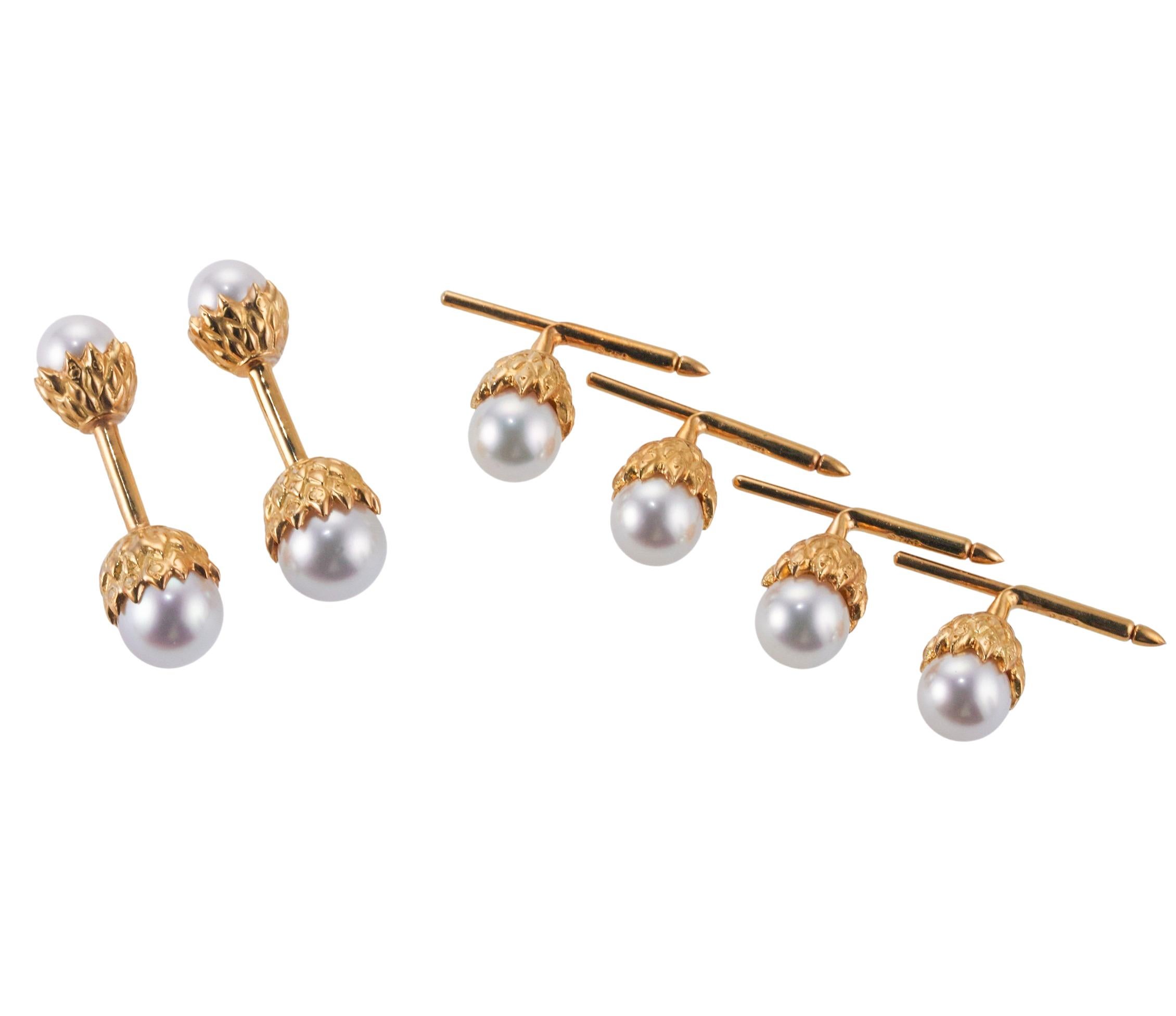 Round Cut Assael South Sea Pearl Yellow Gold Cufflinks Stud Set For Sale