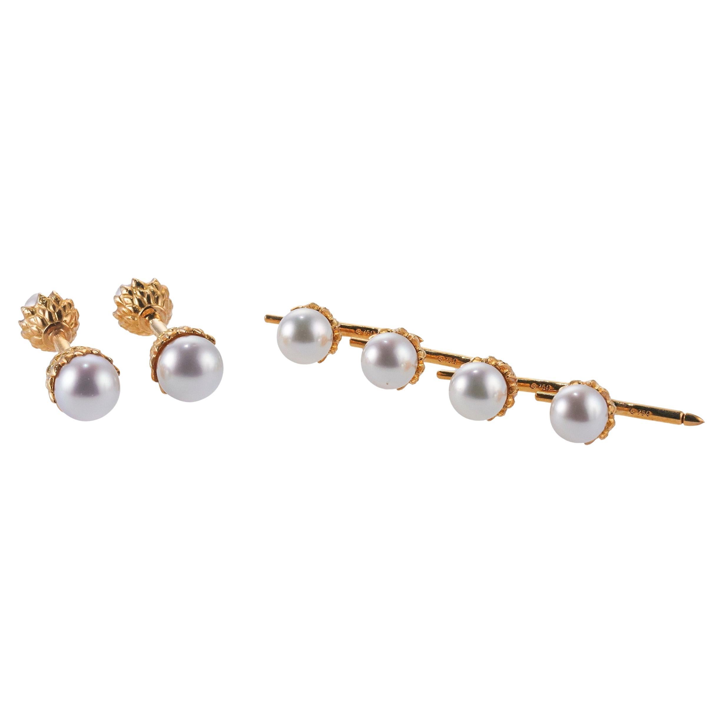 Assael South Sea Pearl Yellow Gold Cufflinks Stud Set For Sale