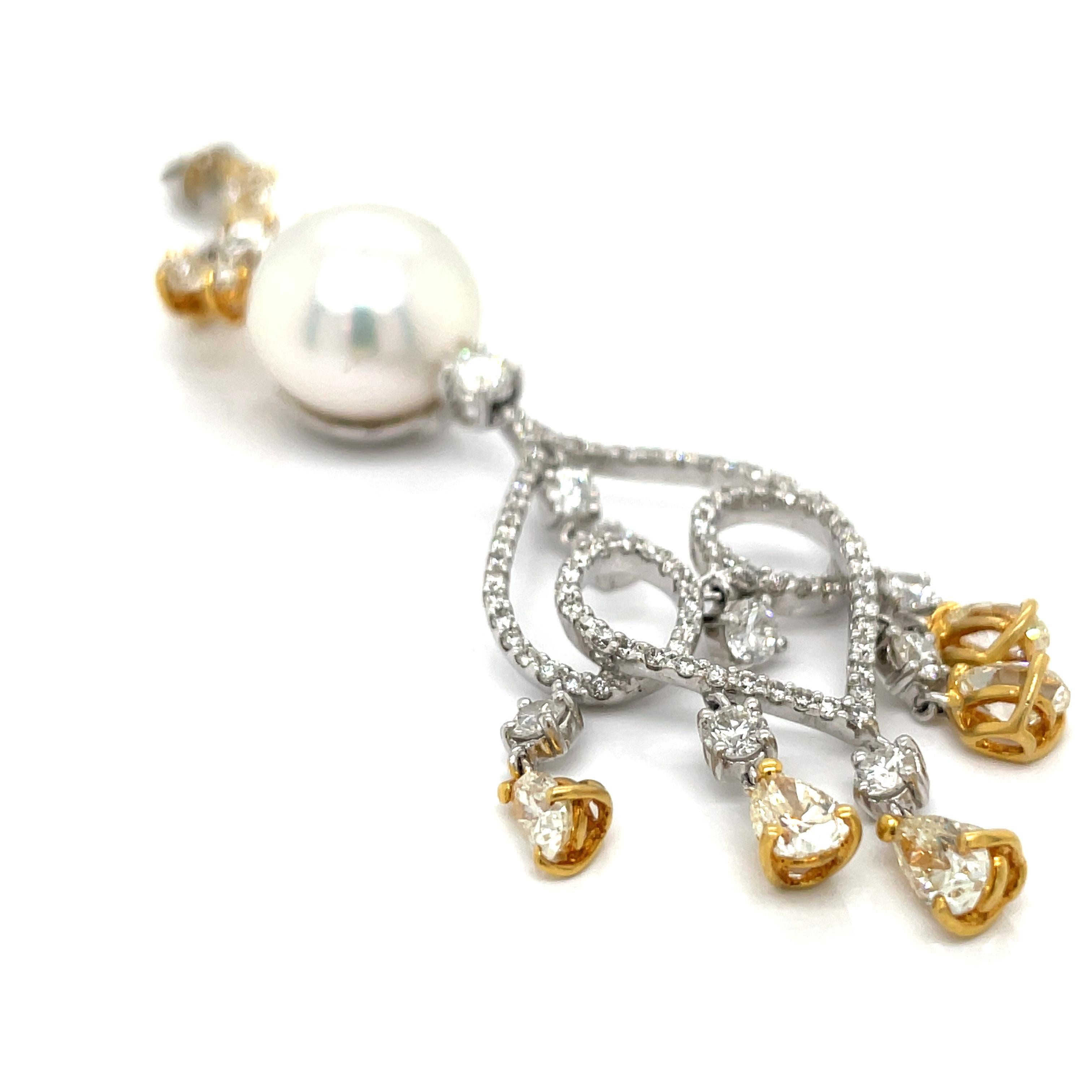 Modern Assael South Sea Pearl, Yellow and White Diamond Earrings