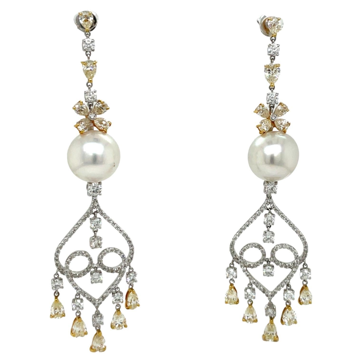 Assael South Sea Pearl, Yellow and White Diamond Earrings