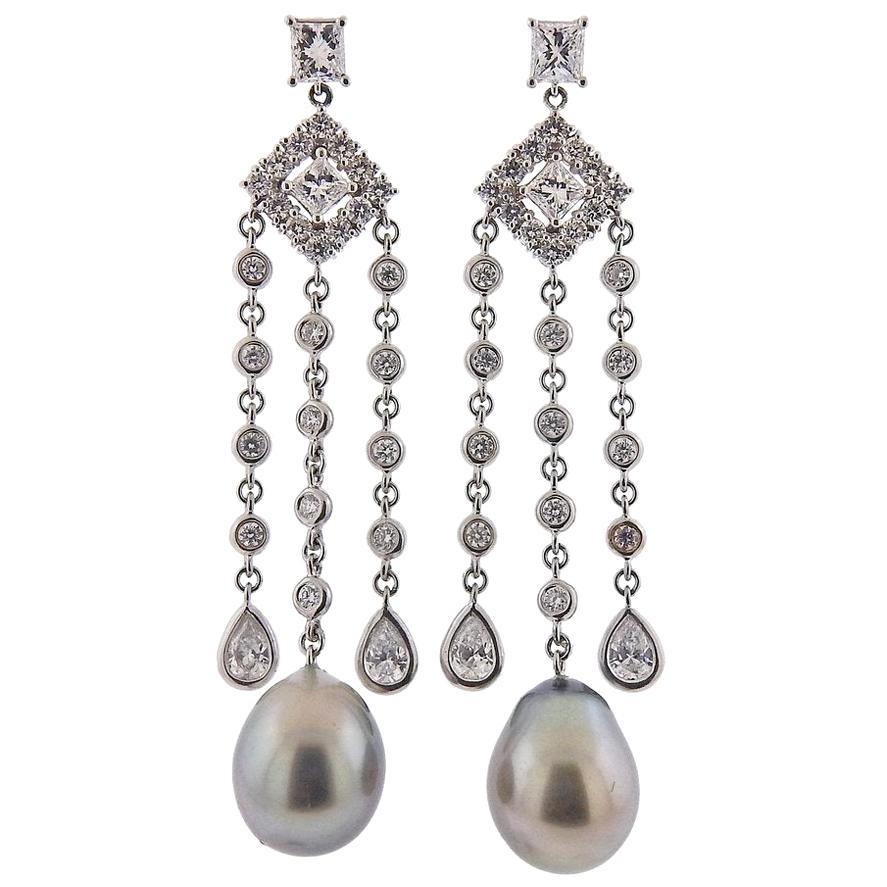 Assael South Sea Tahitian Pearl Diamond Gold Chandelier Earrings For Sale