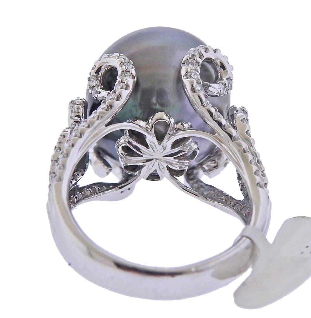 Assael South Sea Tahitian Pearl Diamond Gold Cocktail Ring In New Condition In Lambertville, NJ