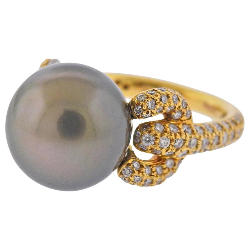 Assael South Sea Tahitian Pearl Diamond Gold Cocktail Ring For Sale