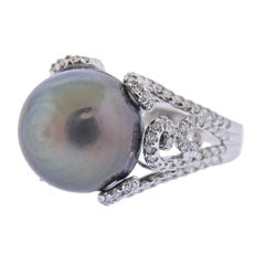 Assael South Sea Tahitian Pearl Diamond Gold Cocktail Ring