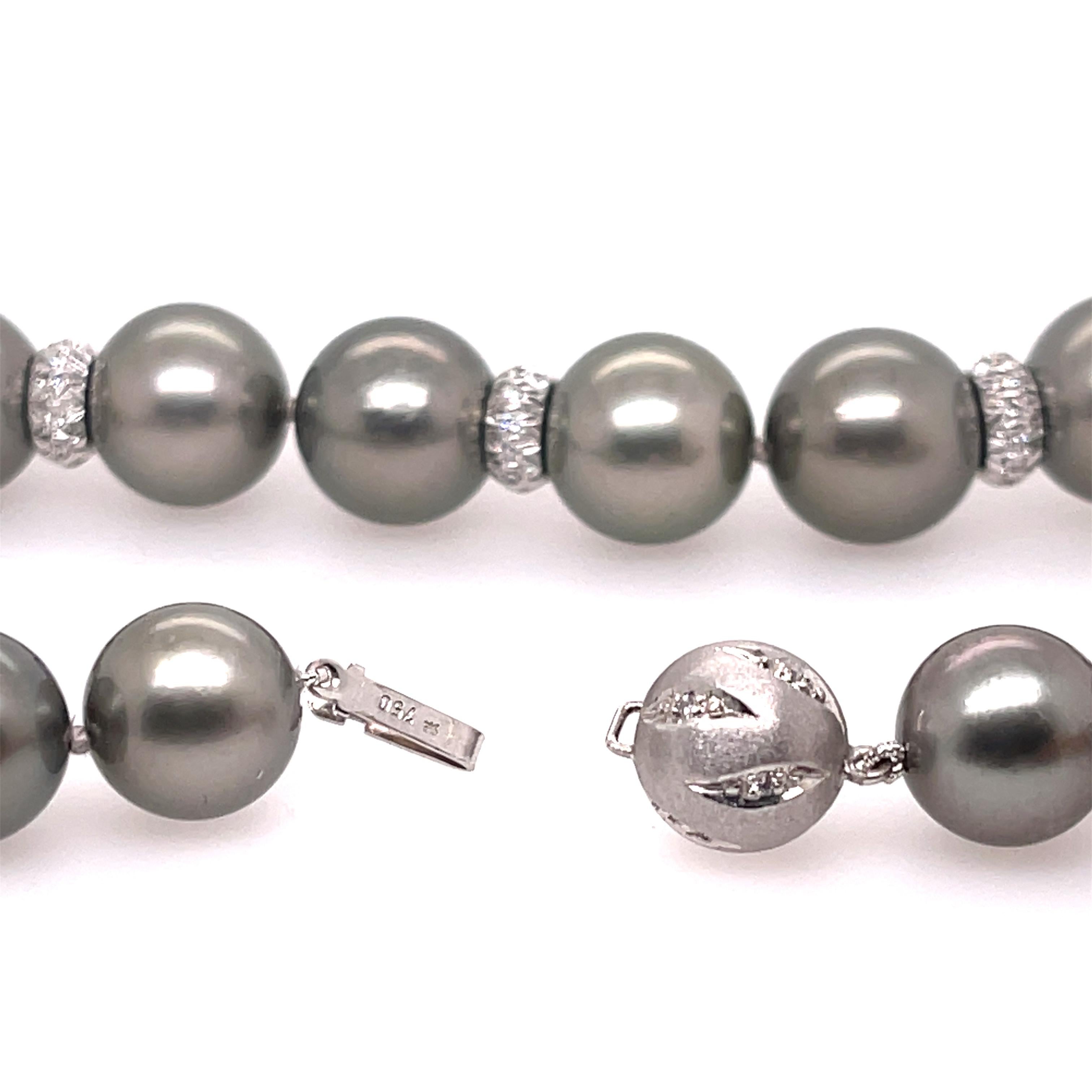 Modern Assael Tahitian Pearl and Diamond Rondelles Necklace For Sale