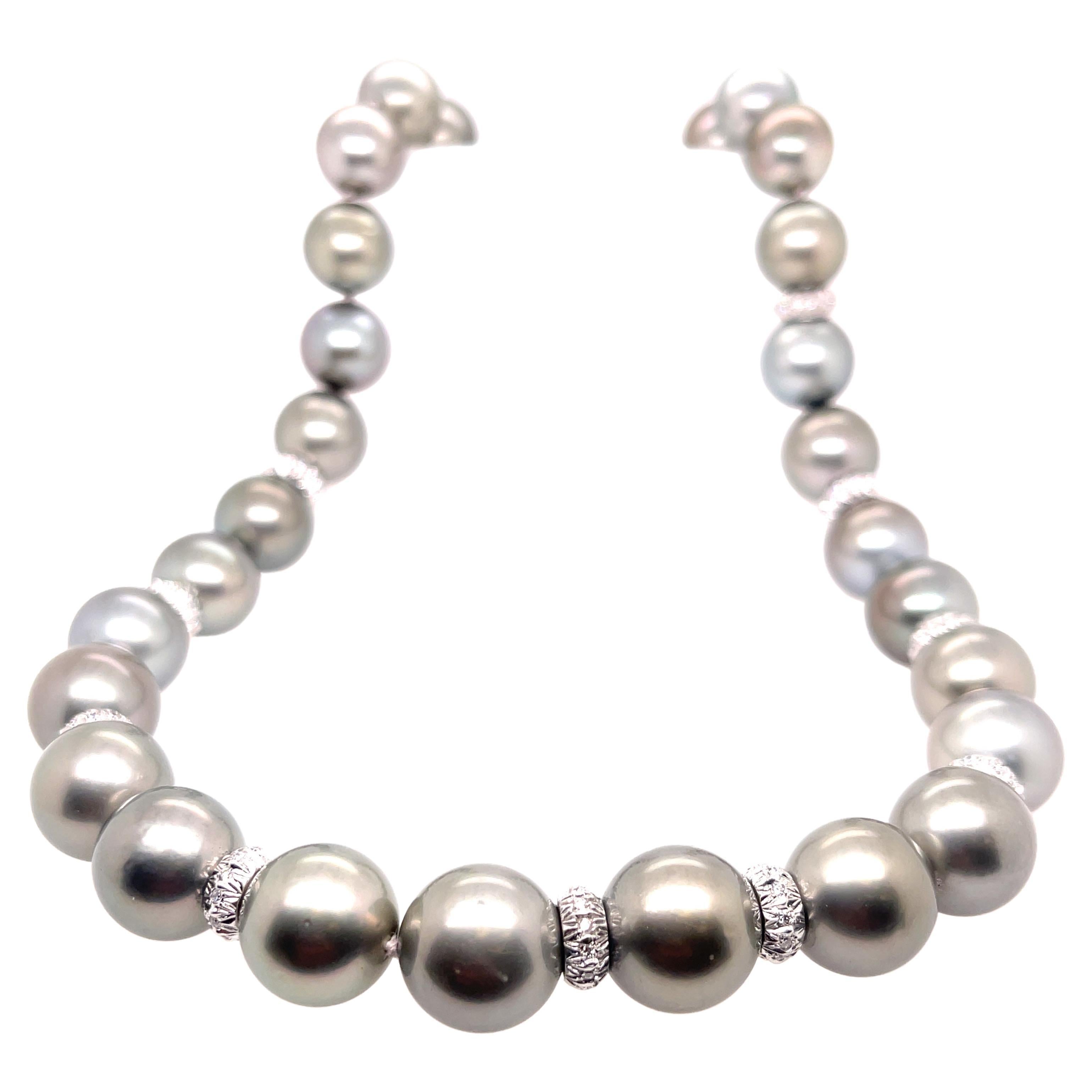 Assael Tahitian Pearl and Diamond Rondelles Necklace