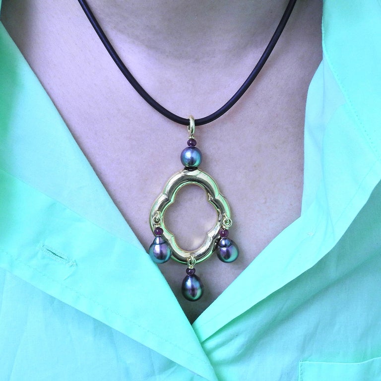 Assael Tahitian Pearl Gold Ruby Pendant Necklace For Sale at 1stDibs