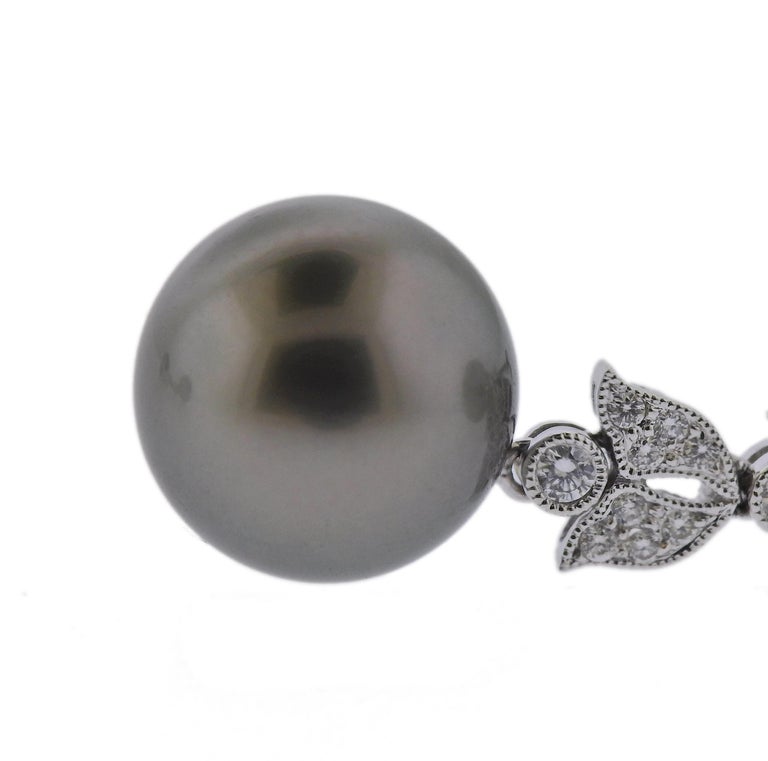 Assael Tahitian South Sea Pearl Diamond Gold Long Drop Earrings For ...