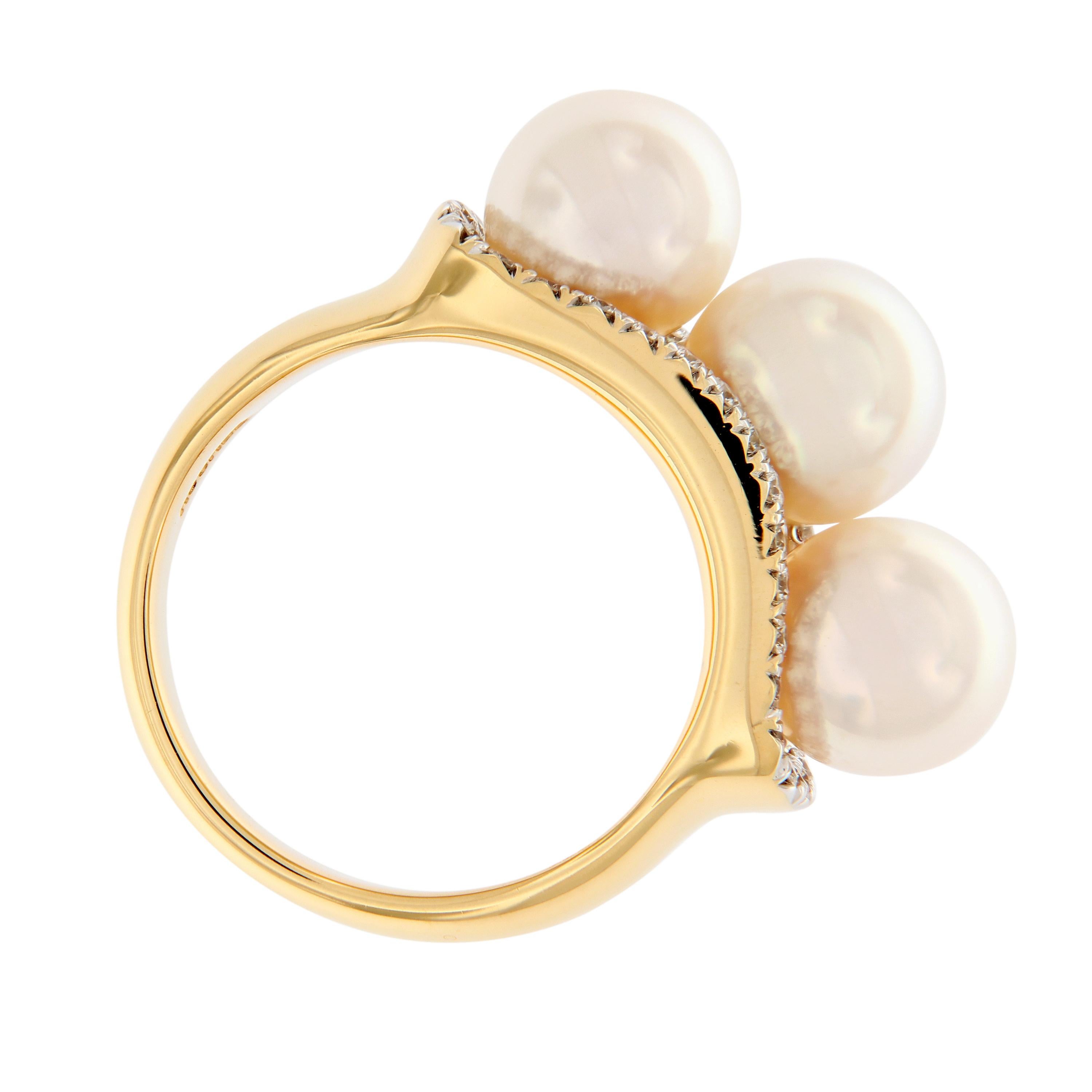 Assael “Trilogy” Akoya Pearl Diamond Ring In New Condition In Troy, MI