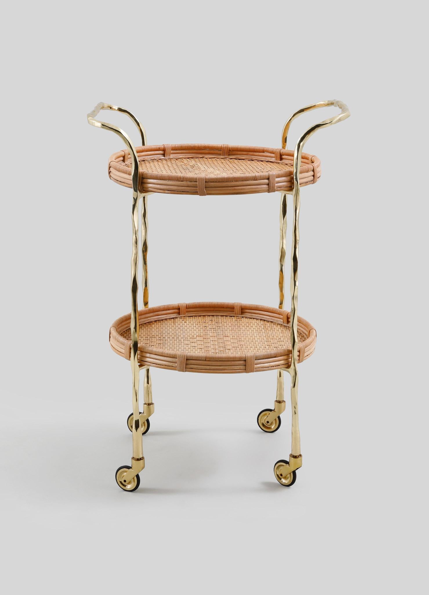 Indian Assam Brass & Cane Trolley, Viya by Vikram Goyal For Sale