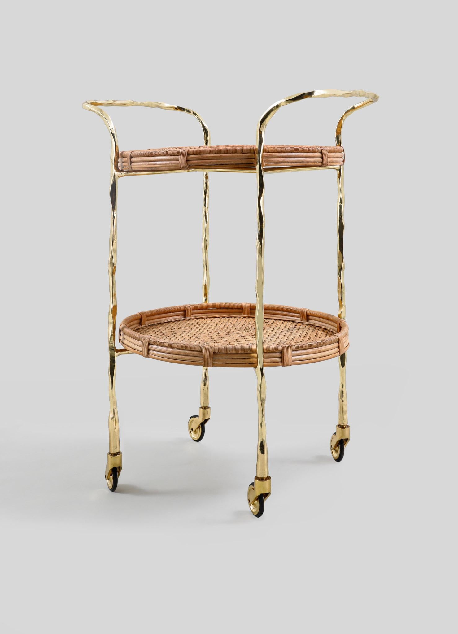 Caning Assam Brass & Cane Trolley, Viya by Vikram Goyal For Sale