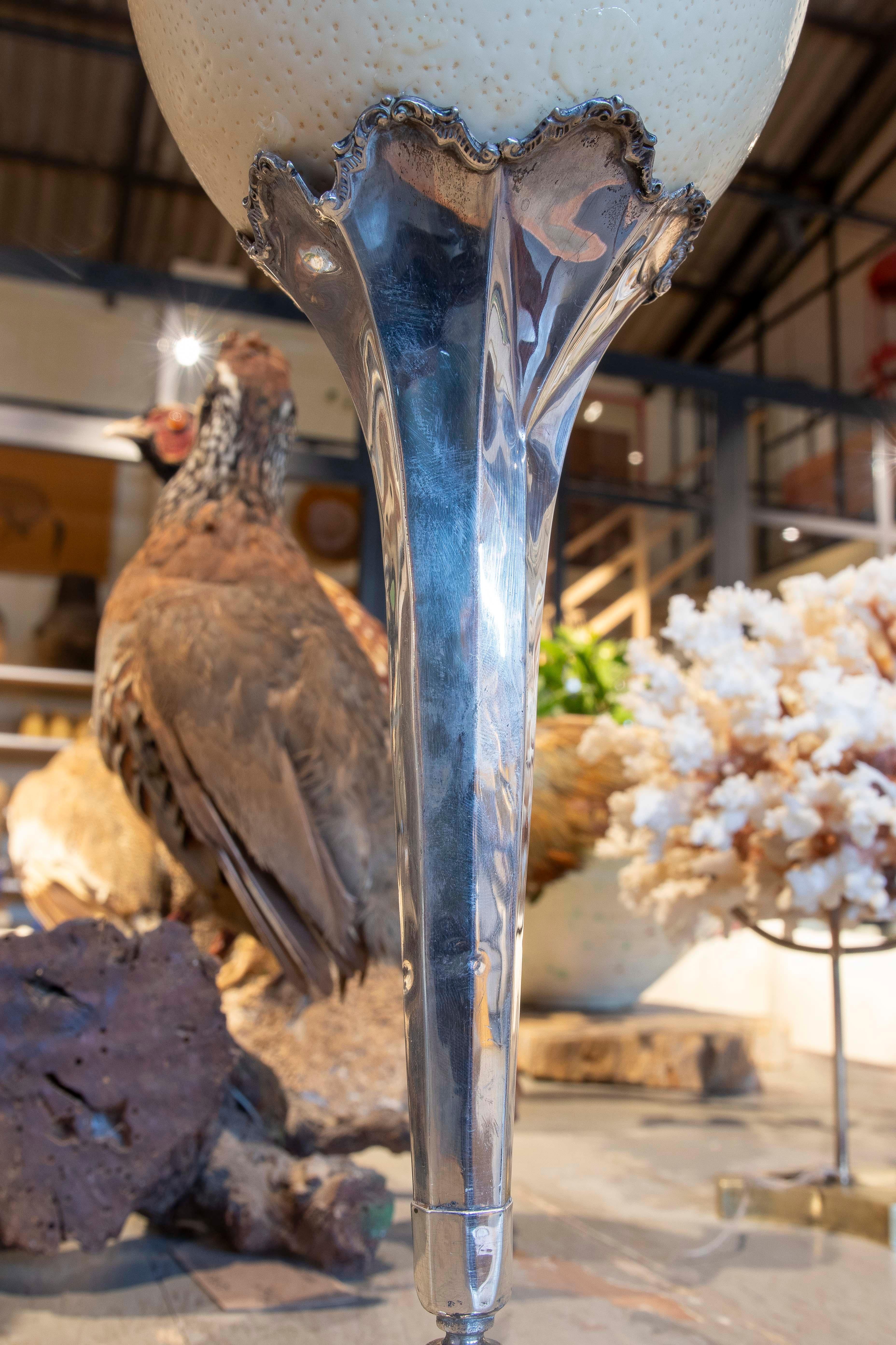 Scultura assemblata di uovo di struzzo antico con base in argento in vendita 2