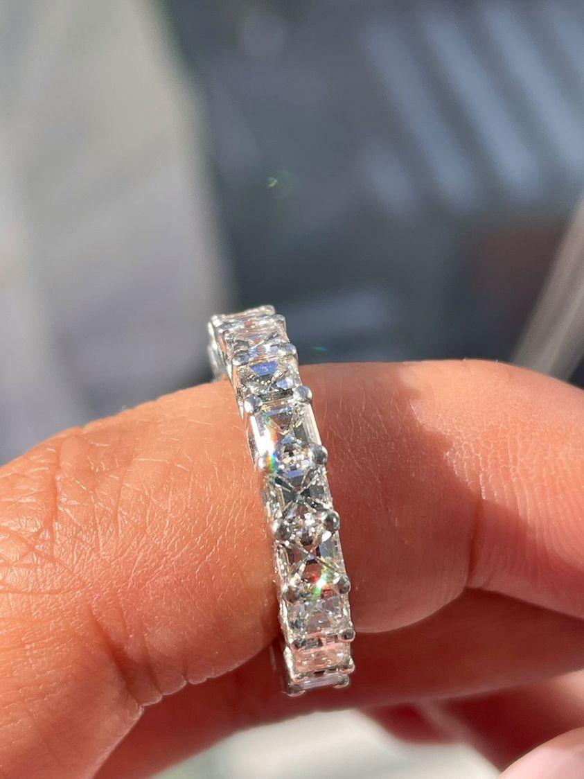Asscher 4.0 Tcw Diamond Platinum Eternity Ring, 'Wedding Band' For Sale