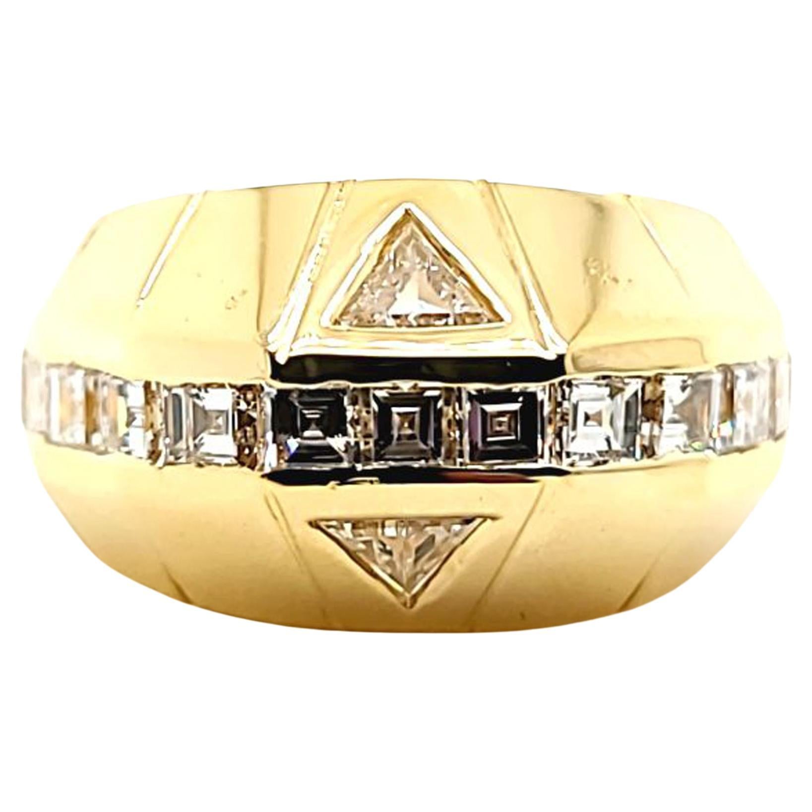 Asscher and Trilliant Cut Diamond Dome Ring