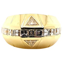 Retro Asscher and Trilliant Cut Diamond Dome Ring