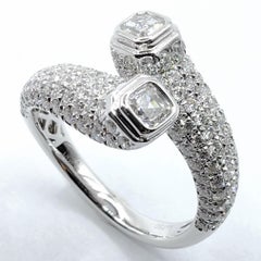 Asscher Bezel-Set Diamond Pavé Encrusted Bypass Statement Ring in 14K/18K Gold