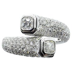 Asscher Bezel-Set Diamond Pavé Encrusted Bypass Statement Ring in 14K/18K Gold