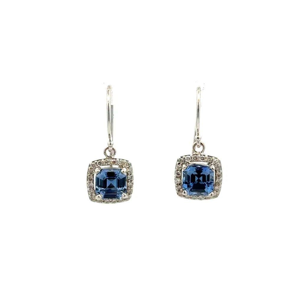 Taglio Asscher Orecchini a goccia in oro con zaffiro Asscher Ceppylon e diamante RBC in vendita