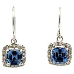 Asscher Ceylon Sapphire and RBC Diamond Gold Statement Drop Earrings