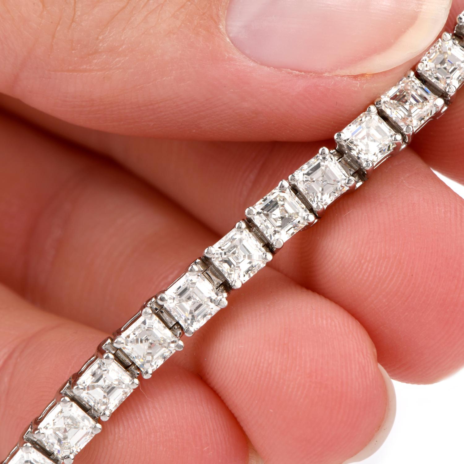 Art Deco Asscher Cut 13.20 Carat Diamond Platinum Tennis Bracelet