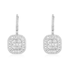 Asscher Cut 14K (or 18k upon request) White Gold CZ Drop Earrings