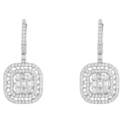 Asscher Cut 14K (or 18k upon request) White Gold CZ Drop Earrings