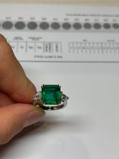Asscher-Cut 5.50 Carat Emerald & Diamond Three-Stone Ring