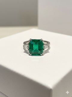 5.50ct Zambian Emerald & Diamond Asscher-Cut Three-Stone Ring