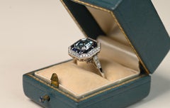 Asscher Cut Aquamarine(Approx 1.20ct) Sapphire Double Halo Ring 18k White Gold