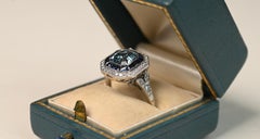 Asscher Cut Aquamarine(Approx 1.30ct) Sapphire Double Halo Ring 18k White Gold