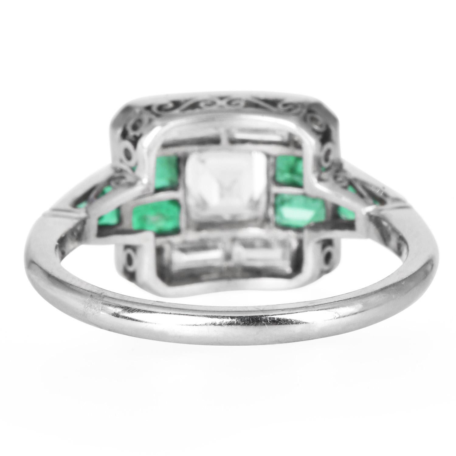 Emerald Cut Asscher Cut Diamond 2.10cts Emerald Platinum Ring For Sale