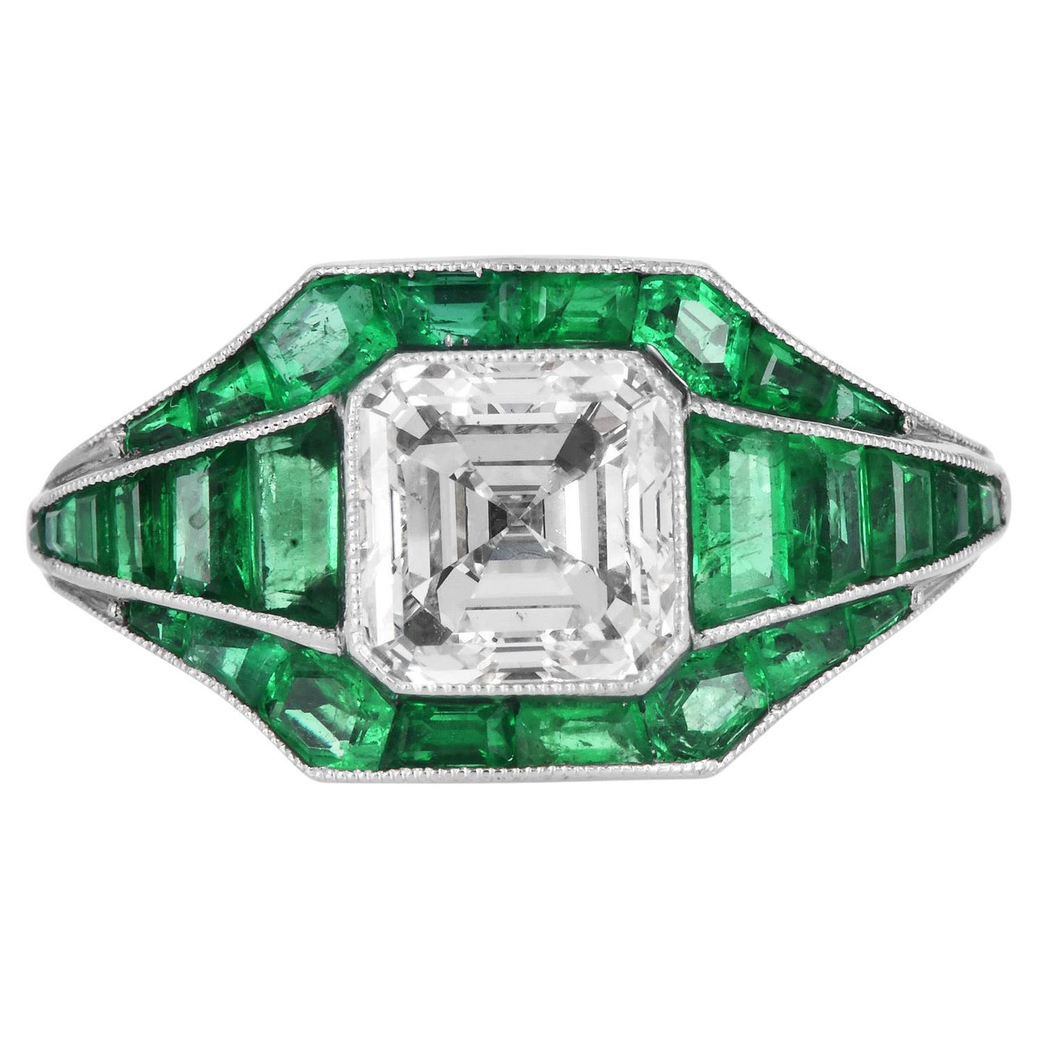 Asscher Cut Diamond 5.21cts Emerald Platinum Ring