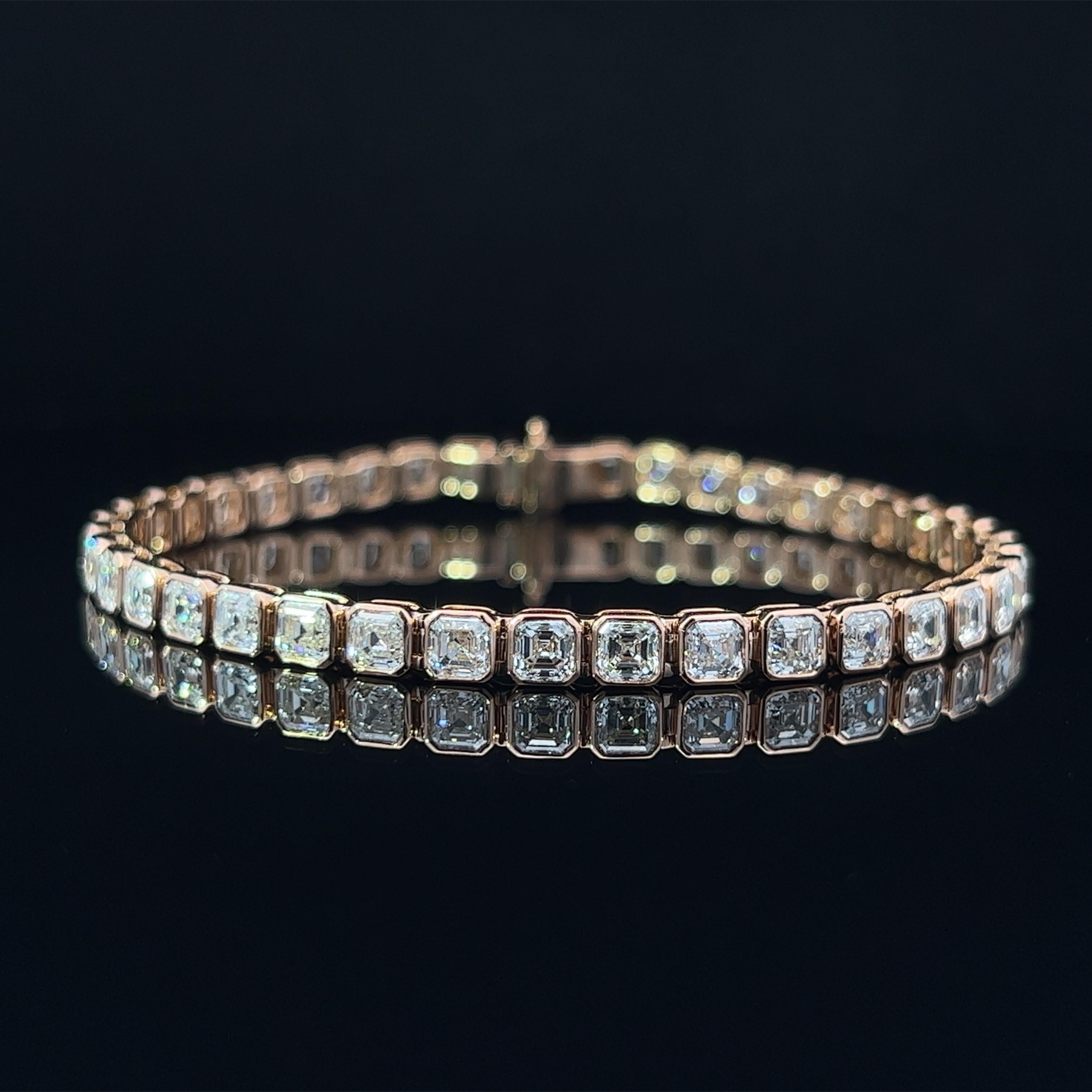 Tennisarmband aus 18 Karat Roségold mit Diamant-Lünette im Asscher-Schliff (9,63 Karat VVS) von Arnav (Moderne) im Angebot