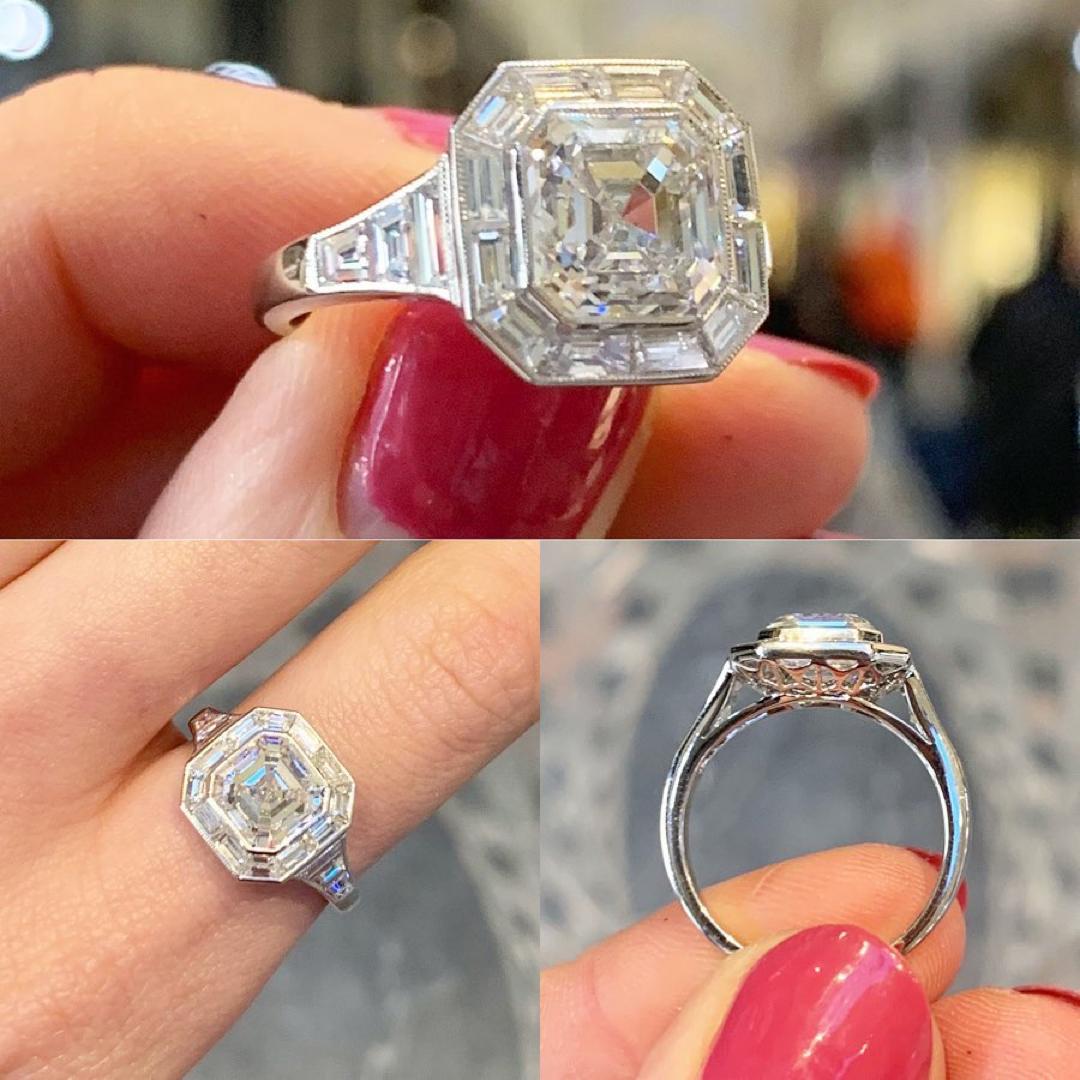Asscher Cut Diamond Cluster Engagement Ring Set in Platinum 1