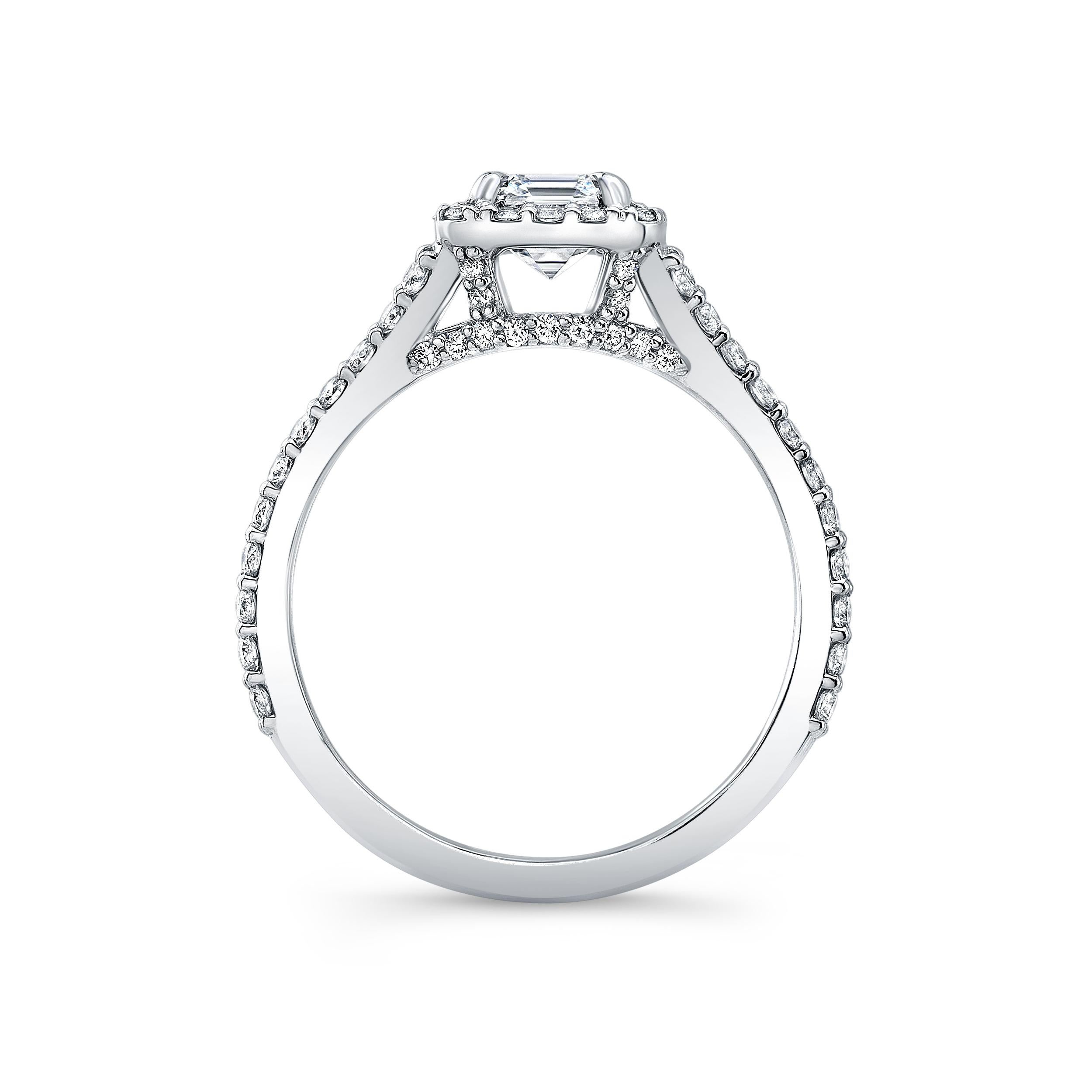 0.76 carat Asscher cut diamond set in platinum split-shank pavé ring.
Color H Clarity VS2
pavé diamonds 0.71 total weight
GIA
6.5 ring size