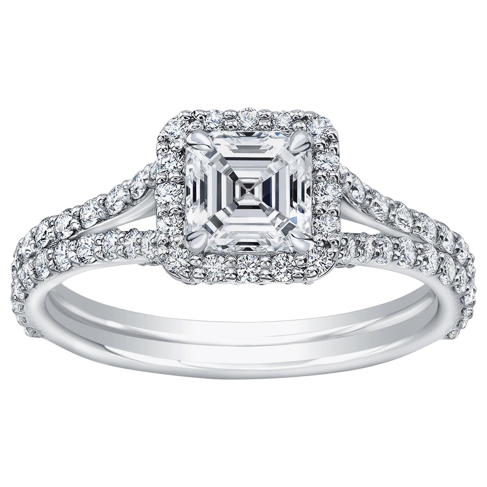 Diamant-Verlobungsring mit Asscher-Schliff im Angebot