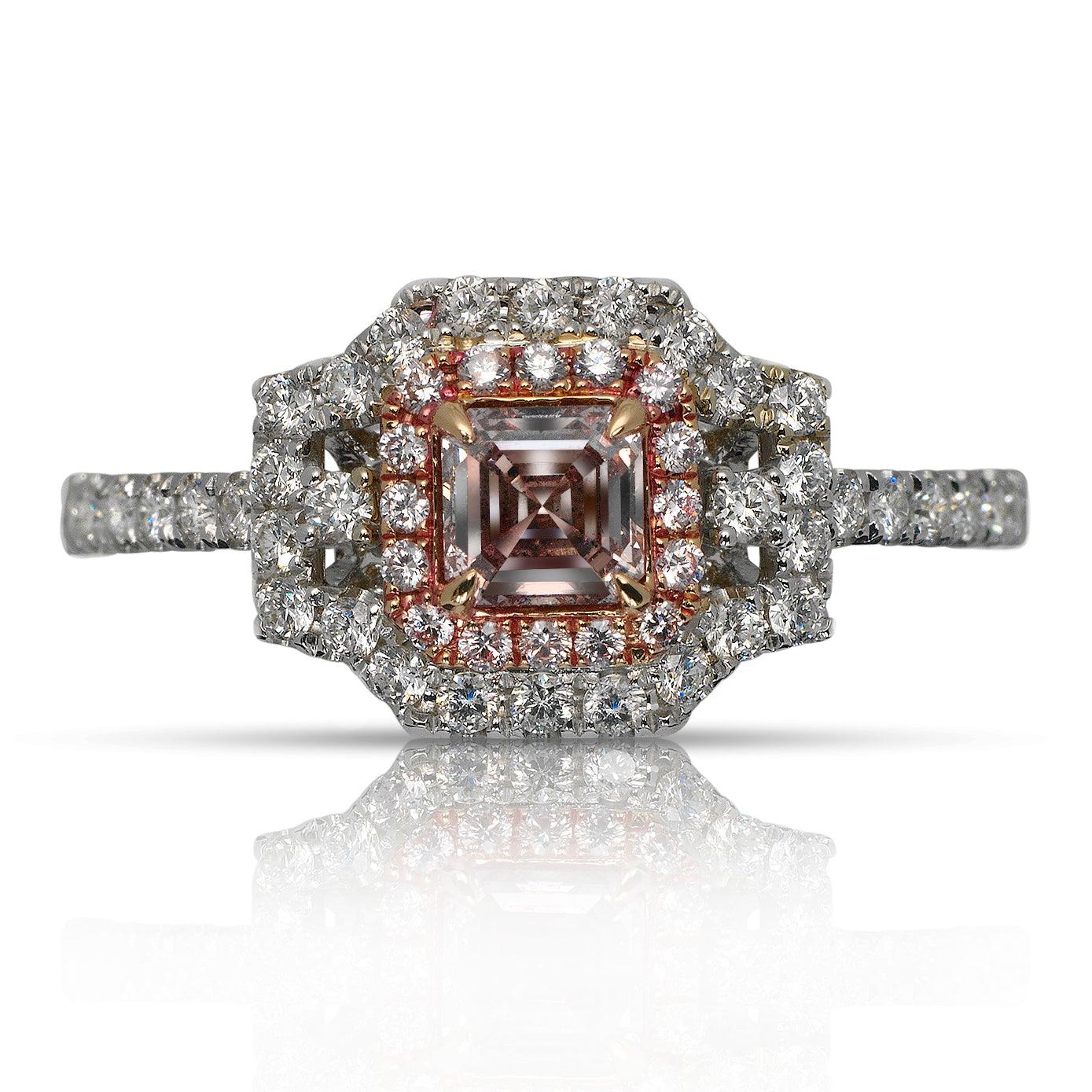 COPPELIA -HALO ASSCHER CUT PINK DIAMOND RING BY MIKE NEKTA

GIA CERTIFIED
Center Diamond:

Carat Weight: 0.35 Carats
Color : FANCY BROWNISH PINK FBP 
Color Origin: NATURAL
Color Distribution : EVEN
Style: ASSCHER CUT - SQUARE EMERALD CUT
Approximate