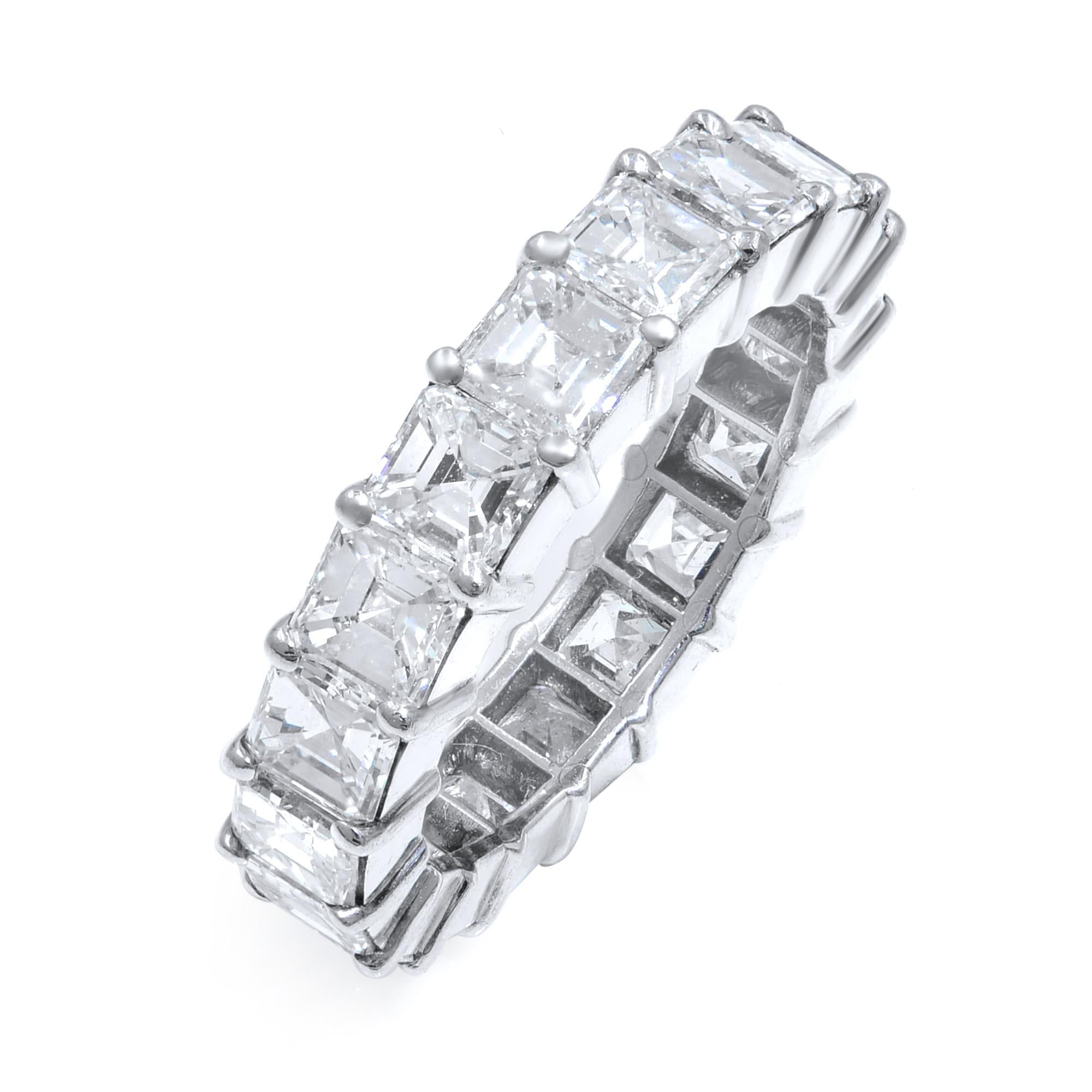 Asscher Cut Diamond Eternity Band Ring 5.07 Carat Platinum In New Condition For Sale In New York, NY