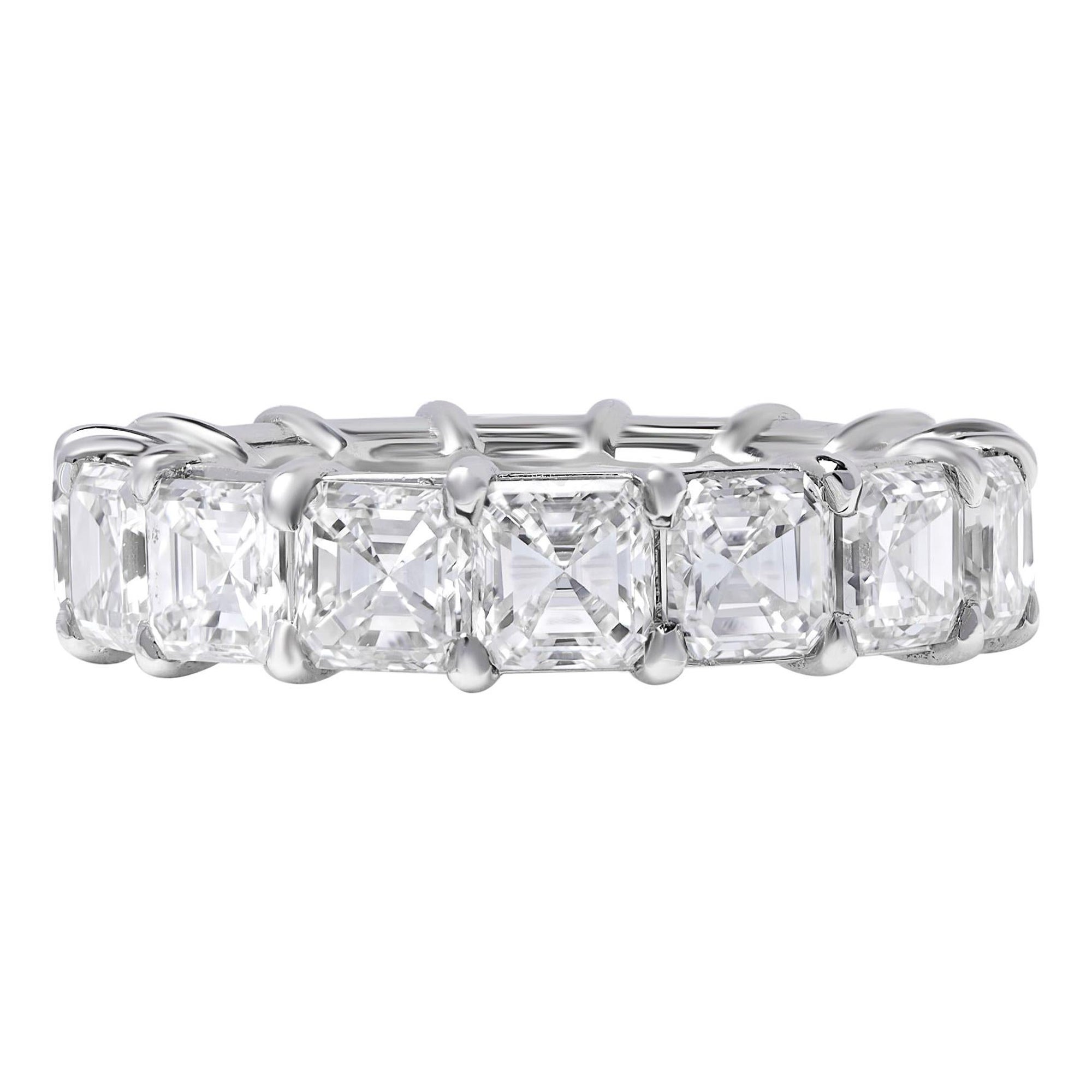 Anillo de boda de eternidad con diamantes talla Asscher Platino 8.13cttw