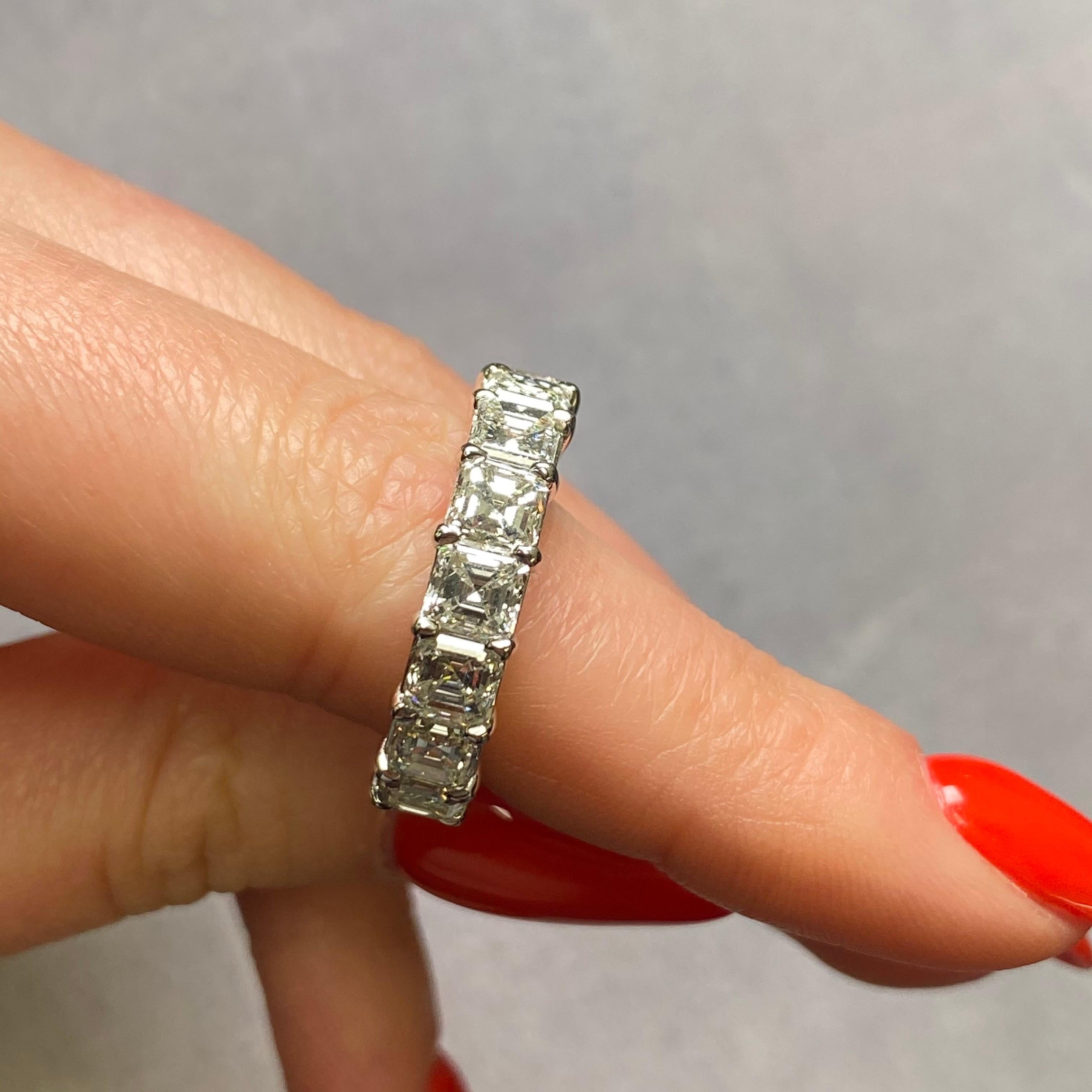 Modern Asscher Cut Diamond Eternity Wedding Band Ring Platinum 8.13cttw For Sale