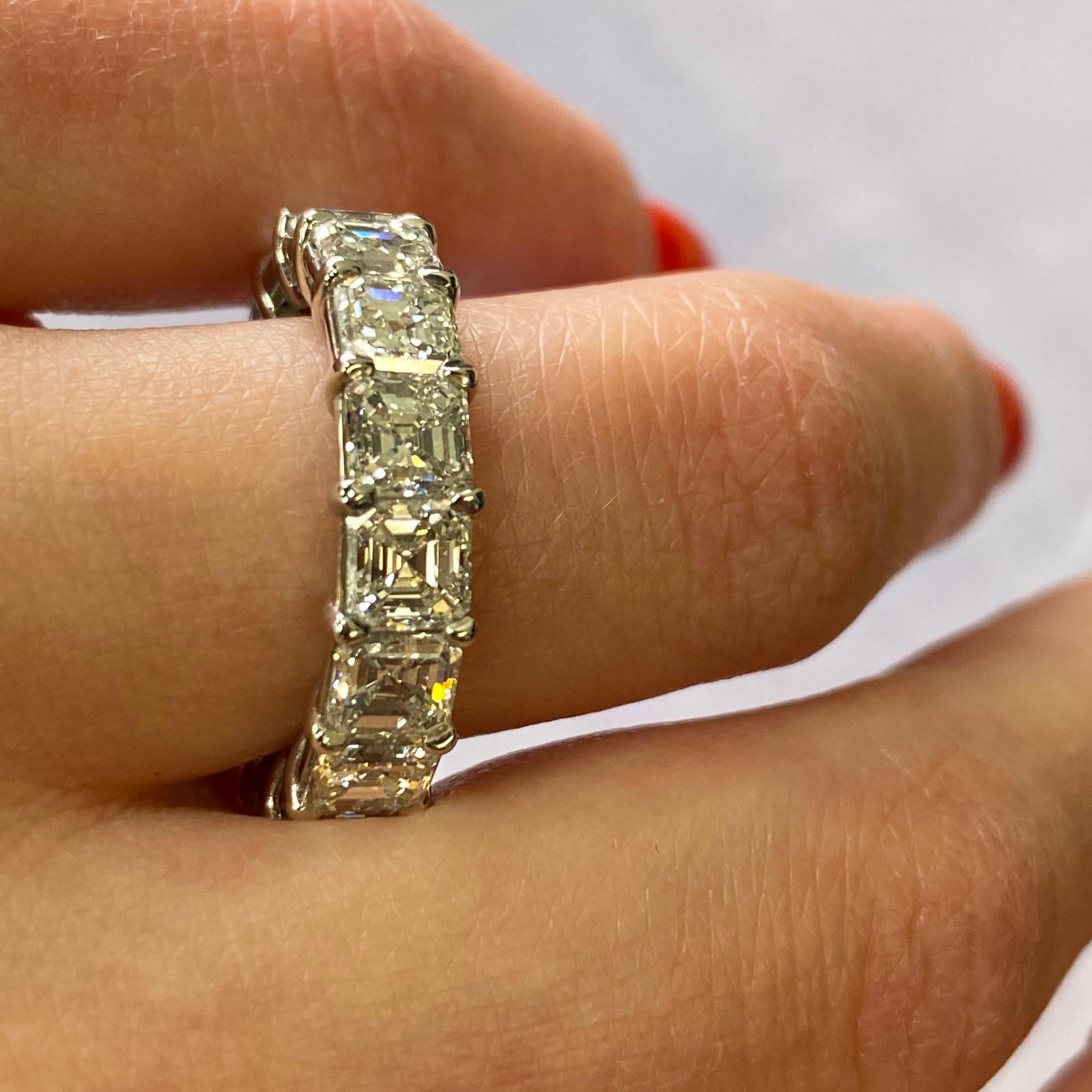 Women's Asscher Cut Diamond Eternity Wedding Band Ring Platinum 8.13cttw For Sale