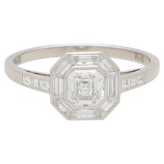 Asscher Cut Diamond Halo Cluster Ring Set in Platinum