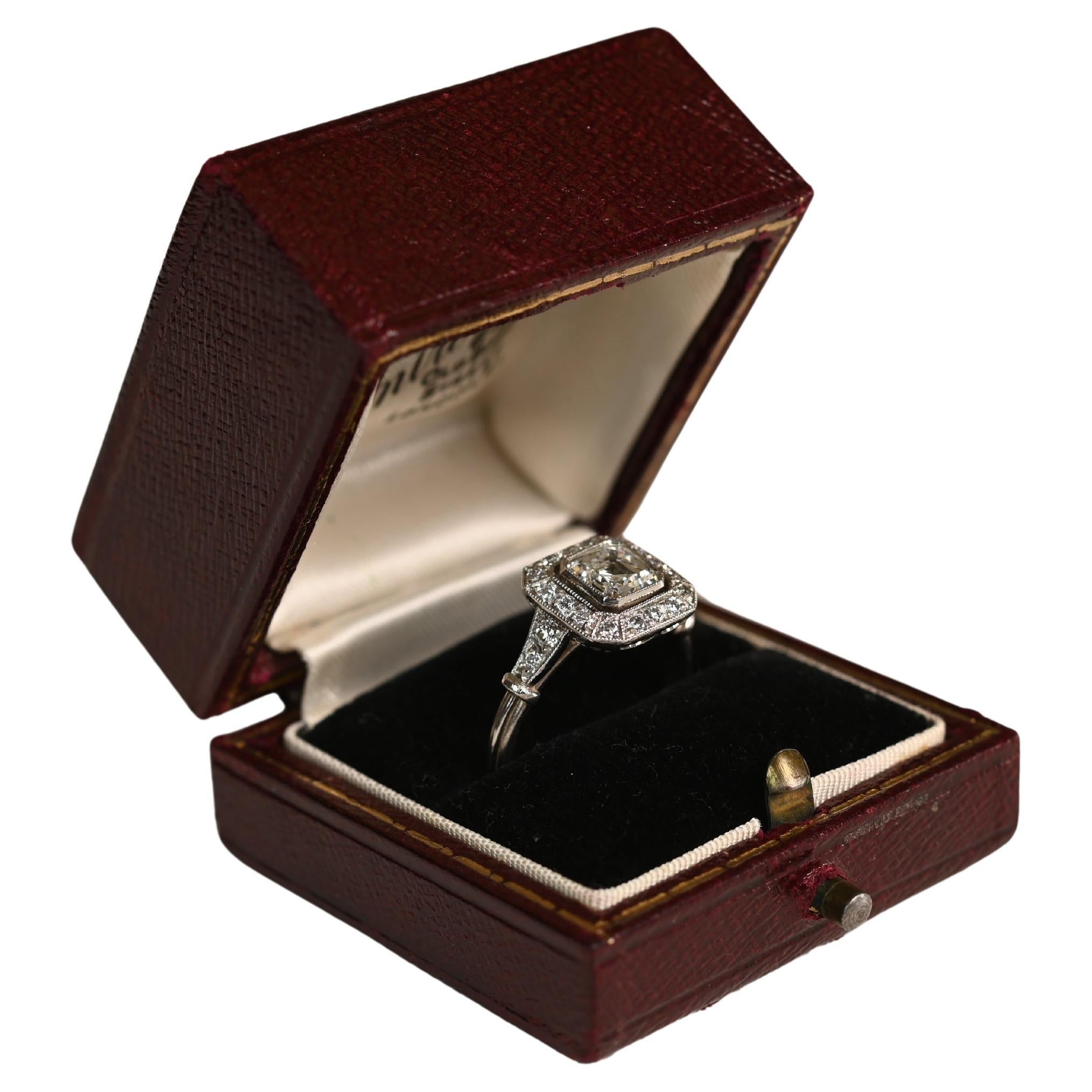 Asscher Cut Diamond Halo, (GIA Approx 1.00-Carats) Diamond Ring, Platinum