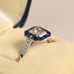 Asscher Cut Diamond Halo Ring (GIA Approx. 1.00-Carat) with Sapphire, Platinum