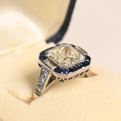 Vintage Asscher Cut Diamond Halo Sapphire Ring GIA 3ct Platinum