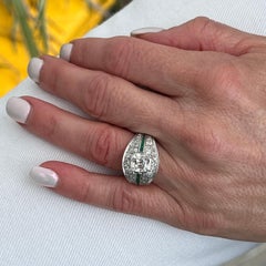Asscher Cut Diamond Platinum Emerald Cocktail Engagement Art Deco Ring