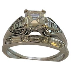Asscher Cut Diamond Platinum Engagement Ring & Wedding Band