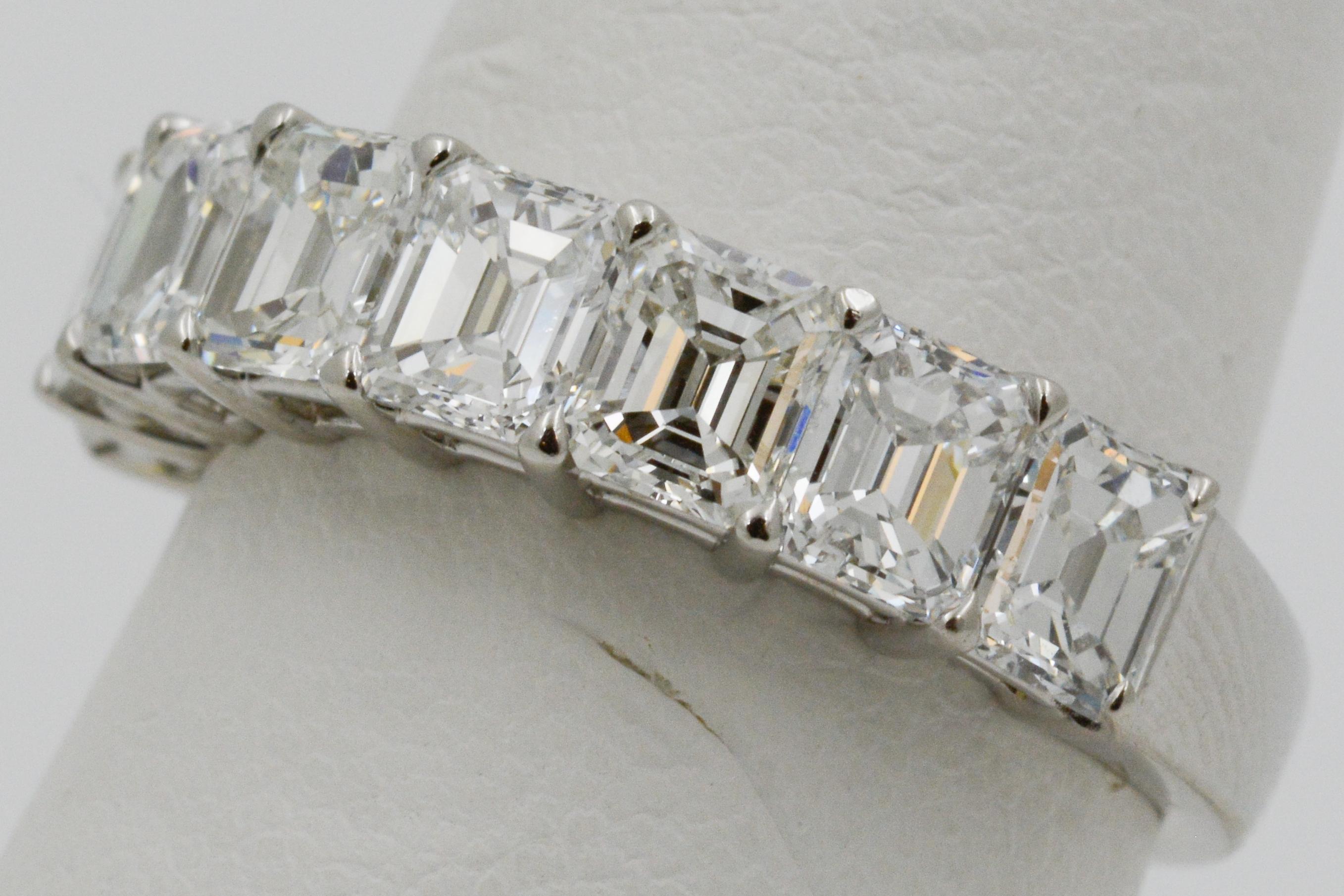 Asscher Cut Diamond Platinum Half Way Band Ring In New Condition In Dallas, TX