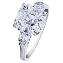 Asscher Cut Diamond Ring with Tapered Bullets Set in Platinum 3.05 Carat