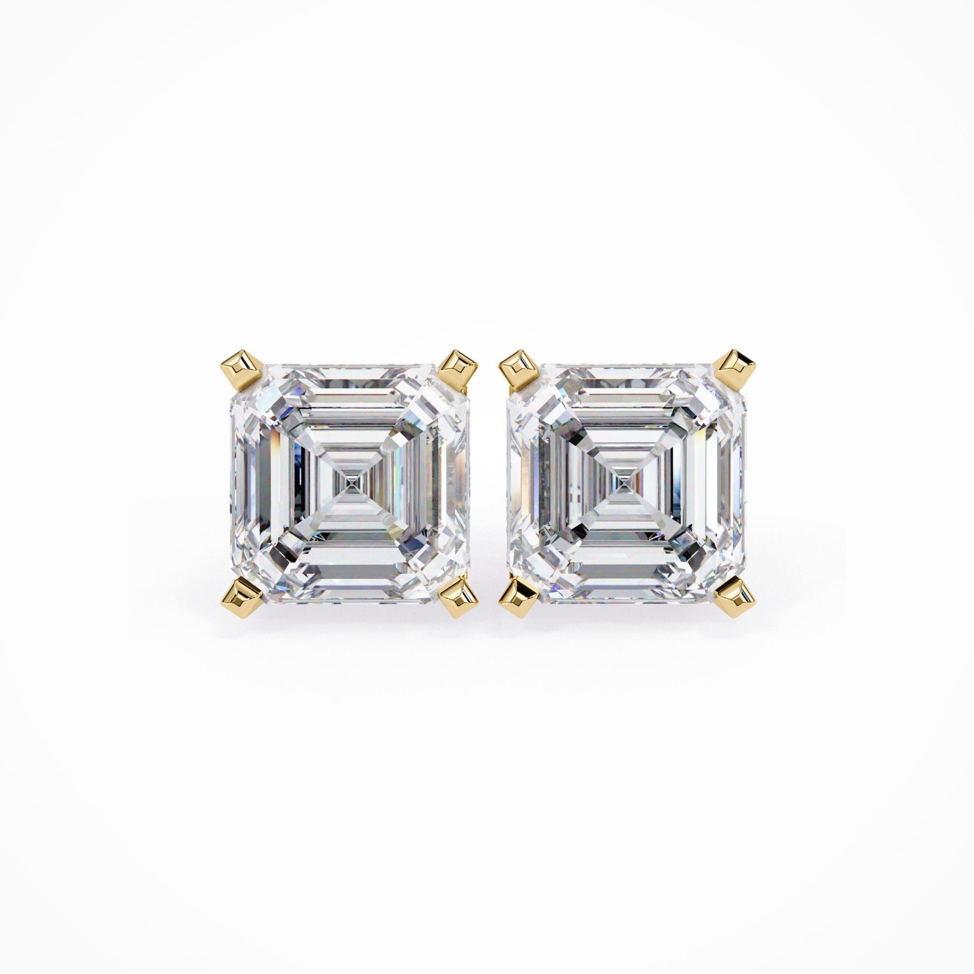 Women's or Men's Asscher Cut Diamond Studs, 1/2 Carats TW, 14K Solid Gold, Everyday Studs For Sale